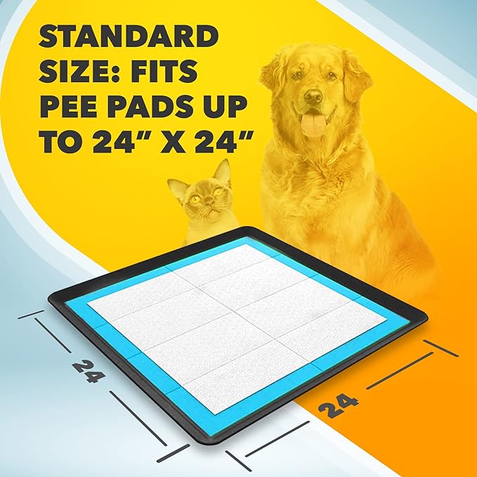 TidyFriend Dog Pee Pad Holder Tray Fits for 24” x 24” Wee Wee Pee Pads - Stable Grip, Raised Edges, Quick-Wipe Silicone Surface Dog Potty Tray Holder for Indoor Flooring Protection (Black)