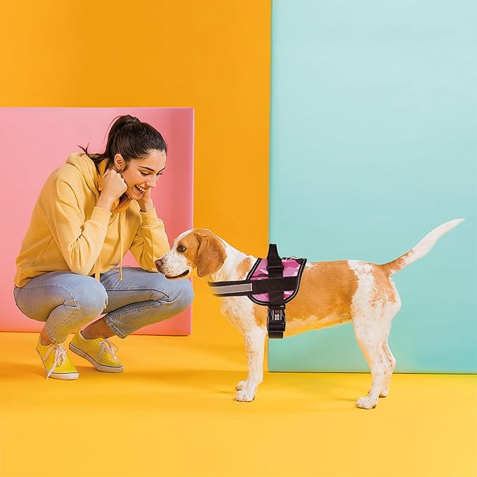 Dogline Dog Harness, Reflective No-Pull Adjustable Vest with Handle for Walking, Training, Breathable, No - Choke Harness for Small, Medium or Large Dogs Room for Patches Girth 33"-46" in Pink Camo