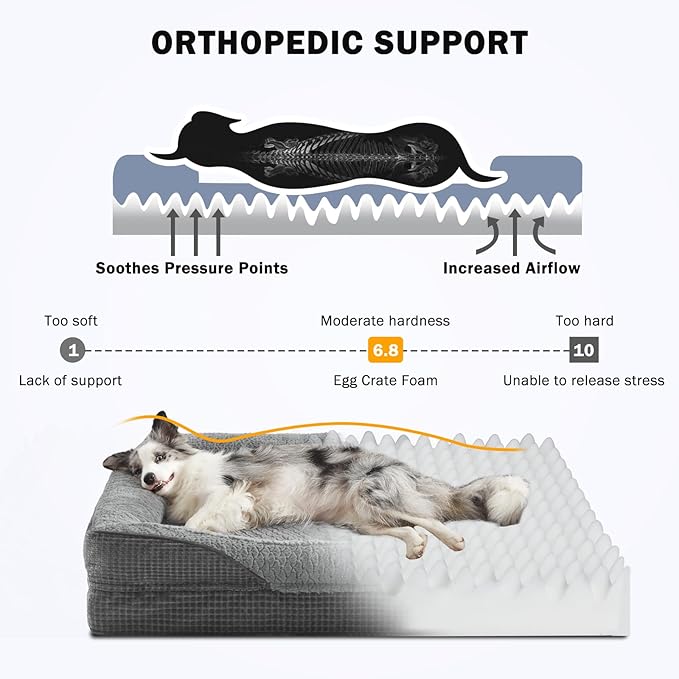 INVENHO Orthopedic Dog Bed Medium Size, Egg-Crate Memory Foam Dog Couch Bed with Washable Removable Cover, Waterproof Lining and Nonskid Bottom