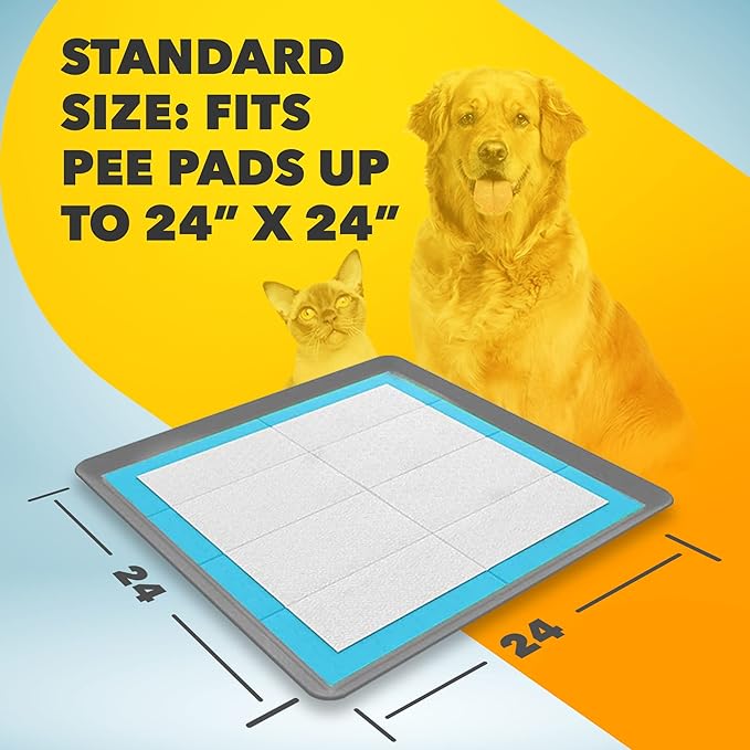 TidyFriend 2 Pack Dog Pee Pad Holder Tray Fits for 24” x 24” Wee Wee Pee Pads - Stable Grip, Raised Edges, Quick-Wipe Silicone Surface Dog Potty Tray Holder for Indoor Flooring Protection (Dark Grey)