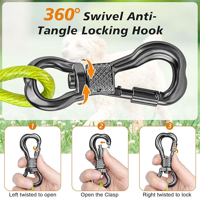Tresbro 25 FT Dog Tie Out Cable with Spring, Shock Absorbing Tether Chains for Outside Aavilable in 10/15/20/25/30/40/50/70/100/120 FT, Heavy Duty Leads for Yard for Medium & Large Dogs Up to 500 LBS