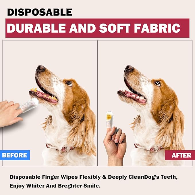Pet Tooth Cleaning Finger Wipes (50Pcs),Dog Teeth Cleaning Wipes,Dog Dental Cleaning Finger Sleeves,Reduces Plaque & Freshens Breath,Freshens Breath, Safe and Natural