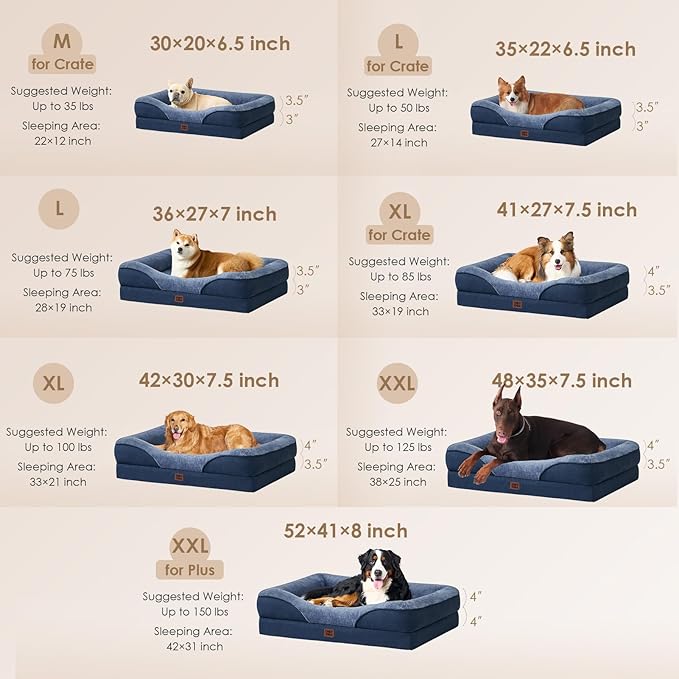 EHEYCIGA Memory Foam Dog Bed for Medium Size, Orthopedic Dog Sofa with Sides and Waterproof Liner, Washable Bolster Pet Couch with Removable Cover, 30x20x6.5 Inch, Navy