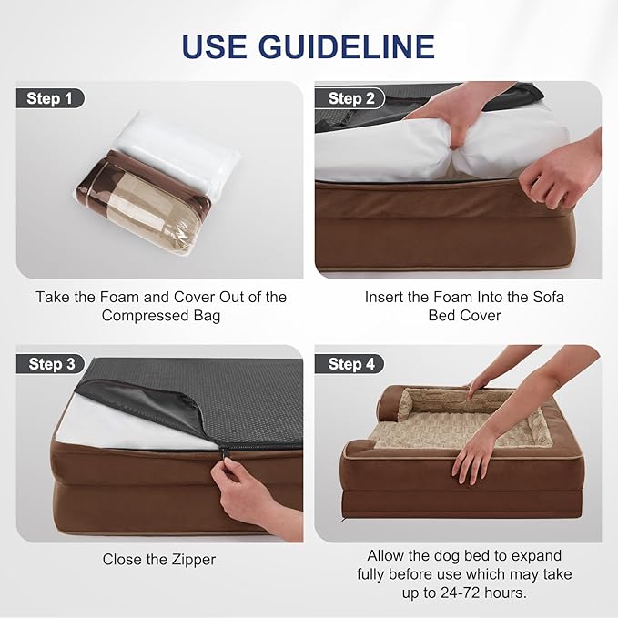 FURTIME Orthopedic Bed for Large Dogs, XL Washable Dog Beds Large Sized Dog, Comfy Supportive Foam Pet Couch Bed with Removable Washable Cover, Waterproof Extra Large Sofa Bed Foam and Nonskid Bottom