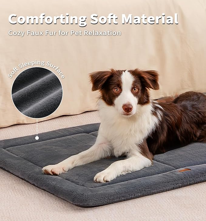 MADE 4 PETS Dog Crate Pad Bed for Medium Large Dogs, Washable & Reversible, Anti-Slip Kennel Mat for Cozy Sleeping, Soft Fluffy Dog Bed for Indoor & Outdoor Use, 35"x23", Dark Gray