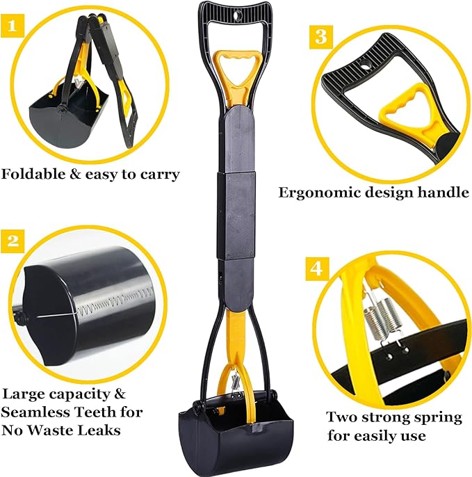 Pooper Scooper 2 Pack with 20 Litre Step Dog Poop Trash Can, 28" Long Handle Dog Poop Scoopers for Large Small Dogs Heavy Duty, Removable Inner Bucket for Outdoors, 50 Waste Bags Included