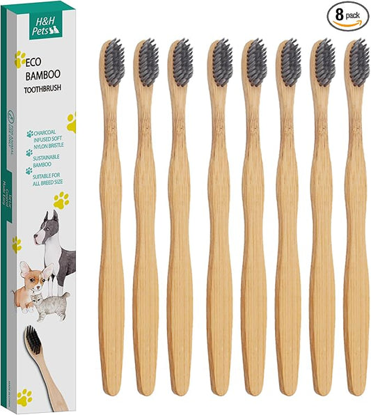 H&H Pets Bamboo Toothbrush Set for Dogs and Cats - Ultra Soft Bristles & Biodegradable Wooden Toothbrush, Puppy Supplies, Dog Dental Set, Eco-Friendly Pet Supplies (Large; 8-Count Pack)
