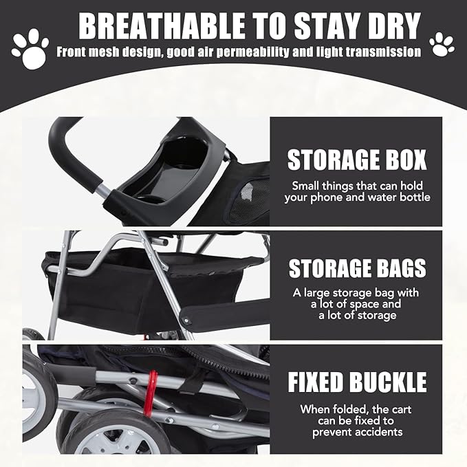 Pet Stroller 4 Wheels Dog Cat Stroller for Small Medium Dogs Cats Foldable Puppy Stroller with Storage Basket and Cup Holder,Black