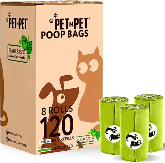 Pet N Pet Poop Bags For Dogs, 120 Counts Plant Based Dog Poop Bags Rolls, Thick Doggie Poo Bag, 100% Leak-proof, Easy to Use Pet Waste Bag