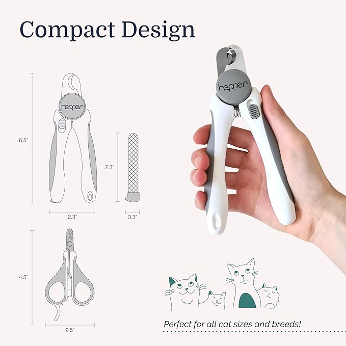Hepper Cat Nail Clipper Kit - Small & Large Sharp Claw Clippers with Nail File & Storage Pouch - Safety Guard & Lock - Professional Cat Manicure