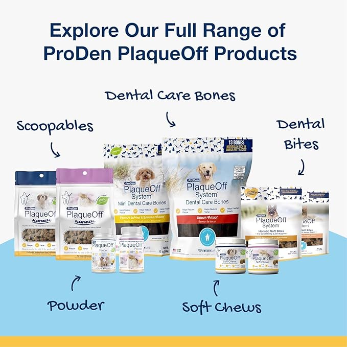 ProDen PlaqueOff Powder for Pets - Cat & Dog Breath Freshener - Plaque & Tartar Remover for Pet Oral Care - 180g