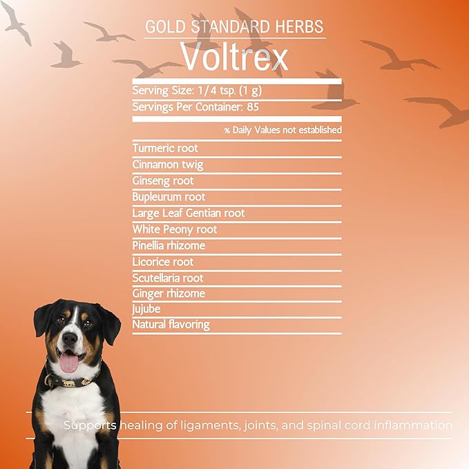 Voltrex Ligament and Spinal Cord Inflammation Relief for Dogs by Gold Standard Herbs, All Natural Bupleurum and Cinnamon Twig Powder, 250 Grams