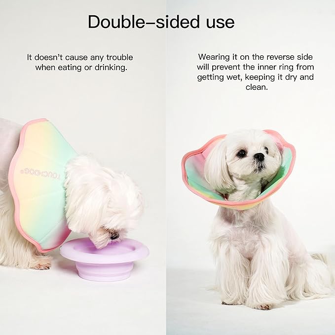 Touchdog Foldable Dog Cone Collar for Cats & Dogs - Adjustable Soft Recovery Collar with Waterproof PU Coating, Lightweight Design, 24.5cm/9.6in Wide Barrier (Pink Gradient Color, XL)