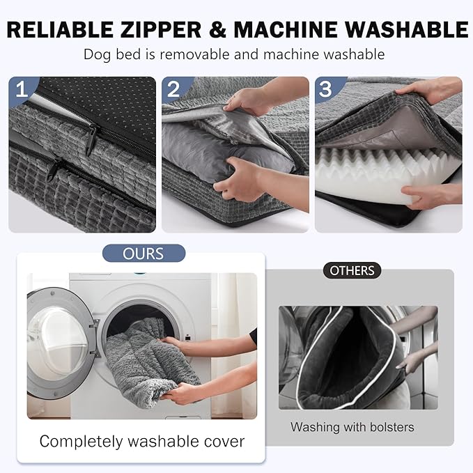 INVENHO Orthopedic Large Dog Bed, Egg-Crate Memory Foam Dog Couch with Washable Removable Cover, Waterproof Lining and Nonskid Bottom