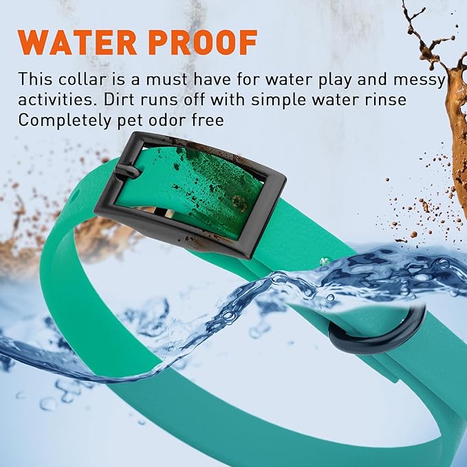 Dogline Biothane Waterproof Dog Collar Strong Coated Nylon Webbing with Black Hardware Odor- Proof for Easy Care Easy to Clean High Performance Fits Small Medium or Large Dogs, Teal