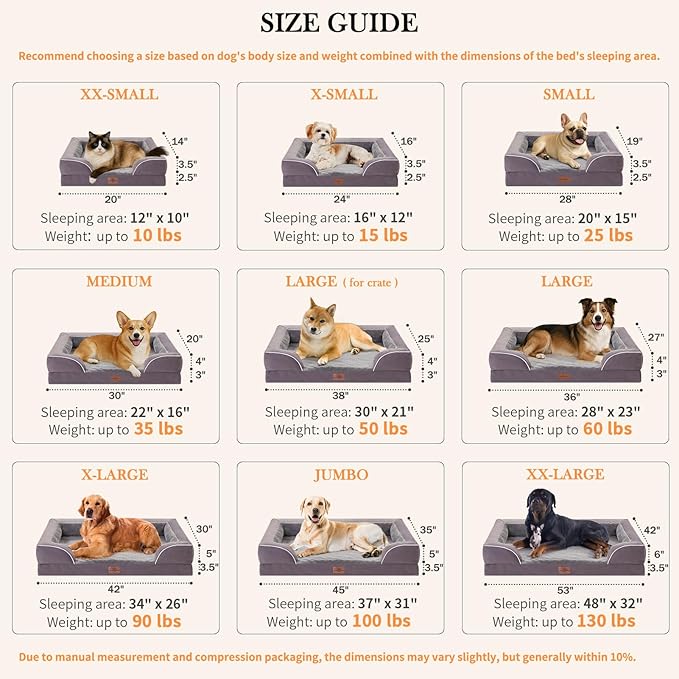 Comfort Expression XXL Waterproof Orthopedic Dog Bed for Extra Large Dogs, Orthopedic Foam Dog Beds, Washable Dogs Sofa Bed with Removable Cover & Non-Slip Bottom(XX-Large,Purple)