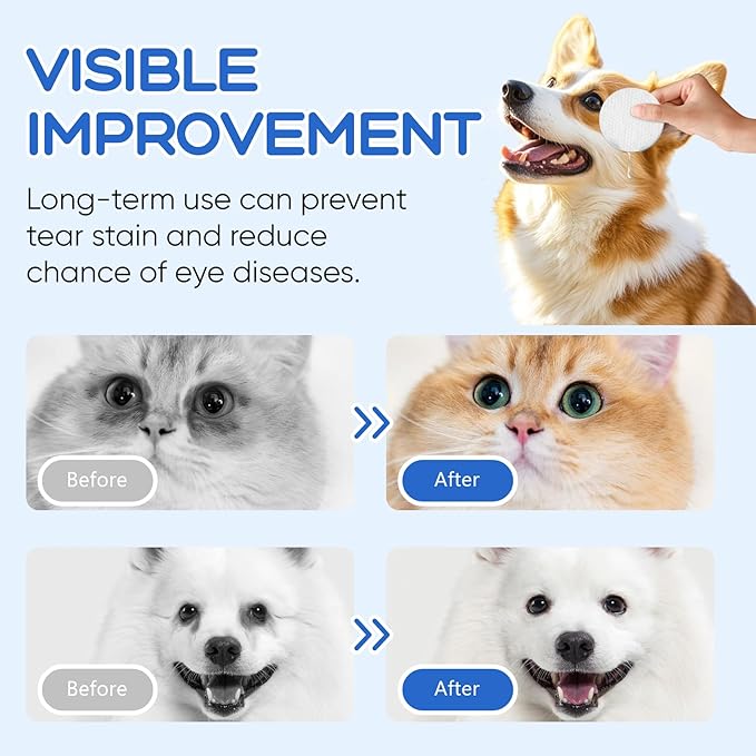 Eye Wipes for Dogs & Cats - Tear Stain Remover for Dogs - Dog Eye Cleaner, Eye Debris, Discharge, Mucus Secretions - Eye Wipes for Dogs & cat Eye Wipes (3.2 in,300pcs)
