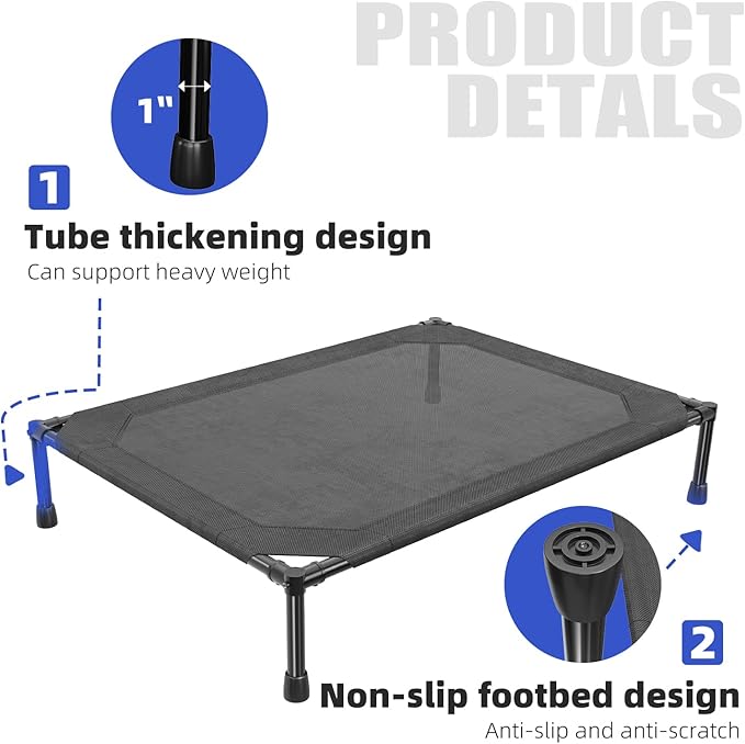 Simple Trending Raised Dog Bed for Large Dogs, Cooling Elevated Dog Bed, Breathable Pet Cot Bed, 42" x 31", Black