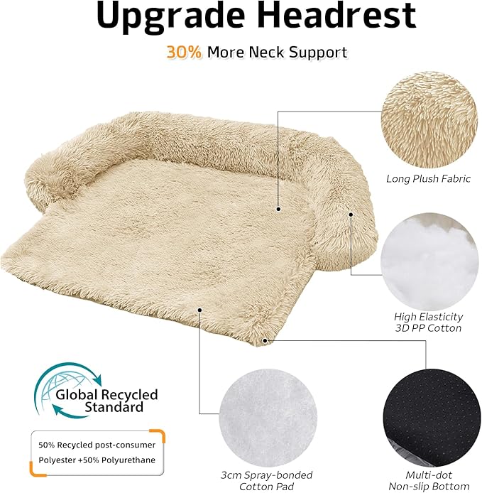 Calming Dog Bed Fluffy Plush Dog Mat for Furniture Protector with Removable Washable Cover for Large Medium Small Dogs and Cats (Small(35x31x5),Beige)