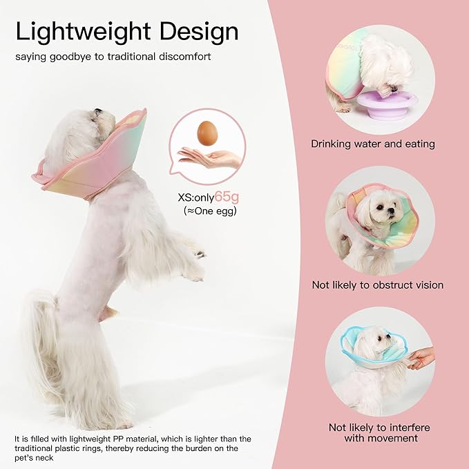 Touchdog Foldable Dog Cone Collar for Cats & Dogs - Adjustable Soft Recovery Collar with Waterproof PU Coating, Lightweight Design, 24.5cm/9.6in Wide Barrier (Pink Gradient Color, XL)