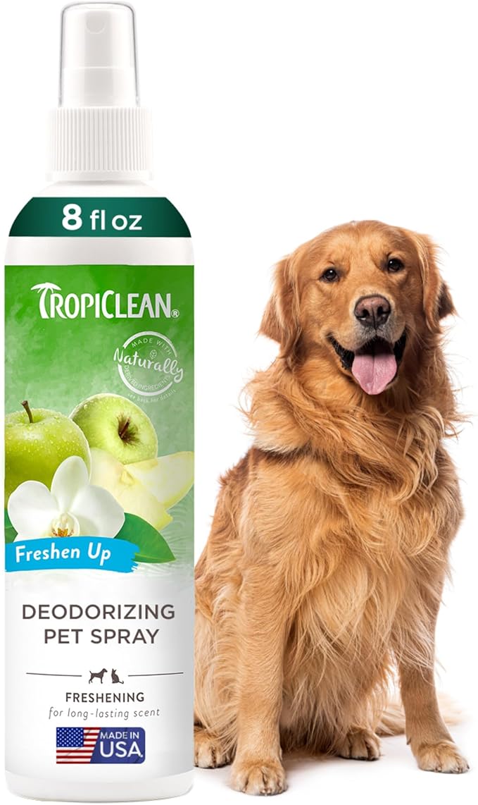 TropiClean Dog Perfume, Long Lasting Green Apple Cologne, Deodorizing Spray for Smelly Dogs, After Bath Detangling Spray with Vitamin E, Safe for Cats, 8oz.