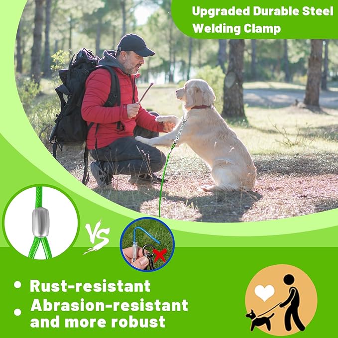 Dog Tie Out Cable 10/15/20/25/30FT Dog Run Cable Rosy Pink/Blue/Purple/Silver/Red/Green/YellowTie Out Cable for Large Dogs Heavy Duty for Outside Hold Large Dogs Up to 250LBS