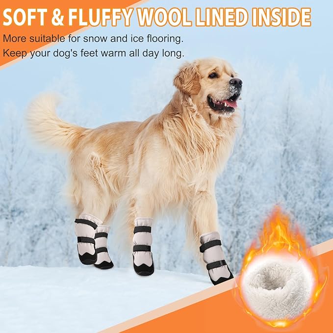 Winter Dog Snow Boots with Warm Wool Lining, Dog Shoes for Large Small Medium Dogs, Dog Booties and Paw Protectors, Anti-Slip Dog Shoes with Reflective for Snow, Hardwood Floors, Hiking (Size 5)