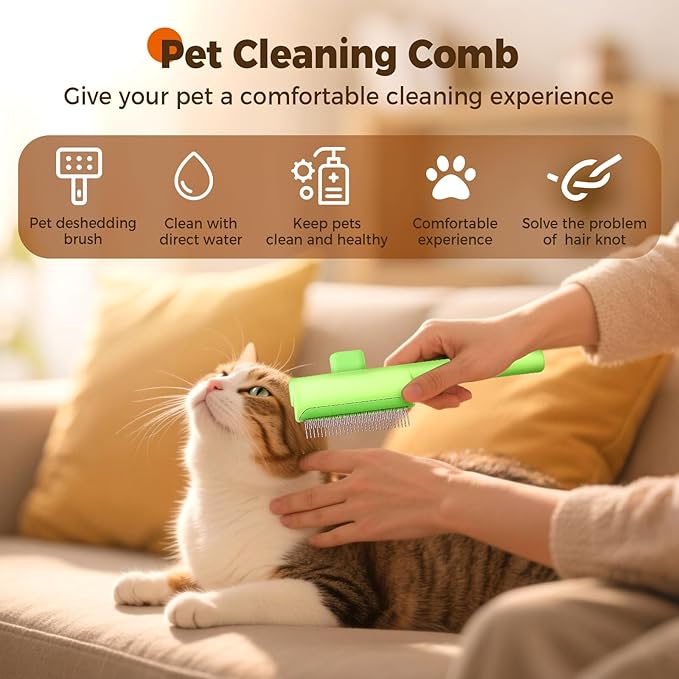 Pet Hair Removal Comb Flea Combs for Cats and Dogs, Pet Flea Comb Grooming Brush with One-Click Release Button, Dog Cat Deshedding Brush for Short & Long Hair (Blue & Green)