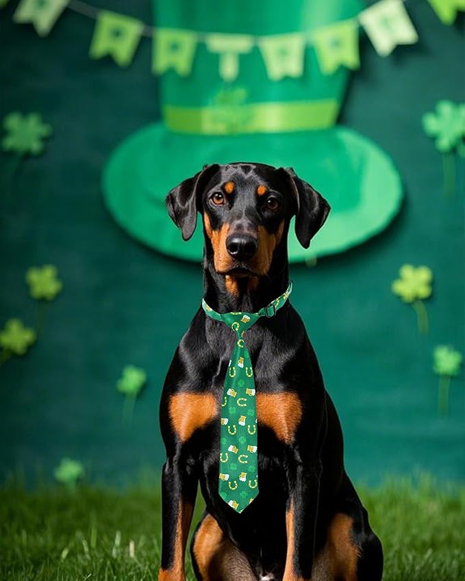 PET SHOW 10 Pack St. Patrick's Day Big Dog Ties Neckties for Large Breed Dogs XL Adjustable Holiday Grooming Accessories Neck Ties Bowties Girl Boy Pets Festival Costumes Wedding Party Gift Favor