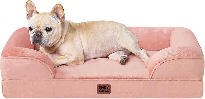 EHEYCIGA Orthopedic Dog Bed for Small Dogs, Waterproof Memory Foam Small Dog Beds with Sides, Non-Slip Bottom and Egg-Crate Foam Medium Pet Couch Bed with Washable Removable Cover, Dusty Pink