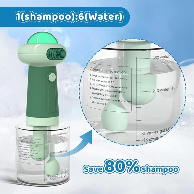 Electric Dog Shampoo Dispenser,IPX7 Cat Shampoo Sprayer,Pet Bath Supplies Automatic Foaming Shampoo Dispenser for Dog Deep Cleaing,Kitchen Sink，Bathroom Green
