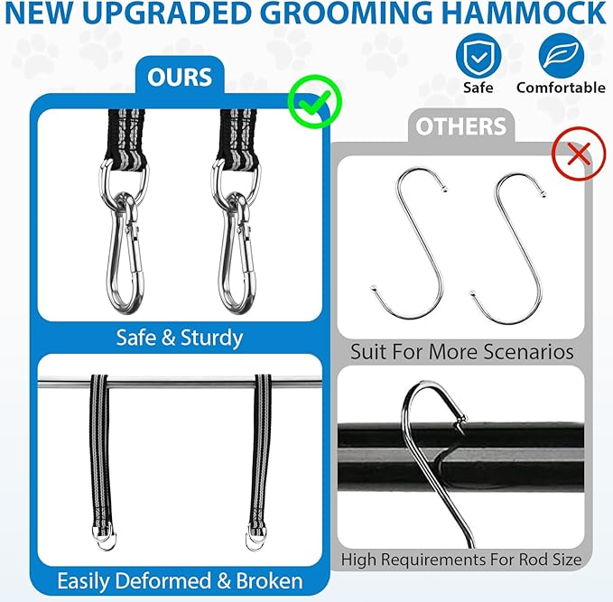 Pet Grooming Hammock Harness for Cats & Small Dogs (XXS), Dog Nail Trimming Sling with Clippers, Scissors & Nail File, Hanging Holder for Easy Grooming & Nail Care