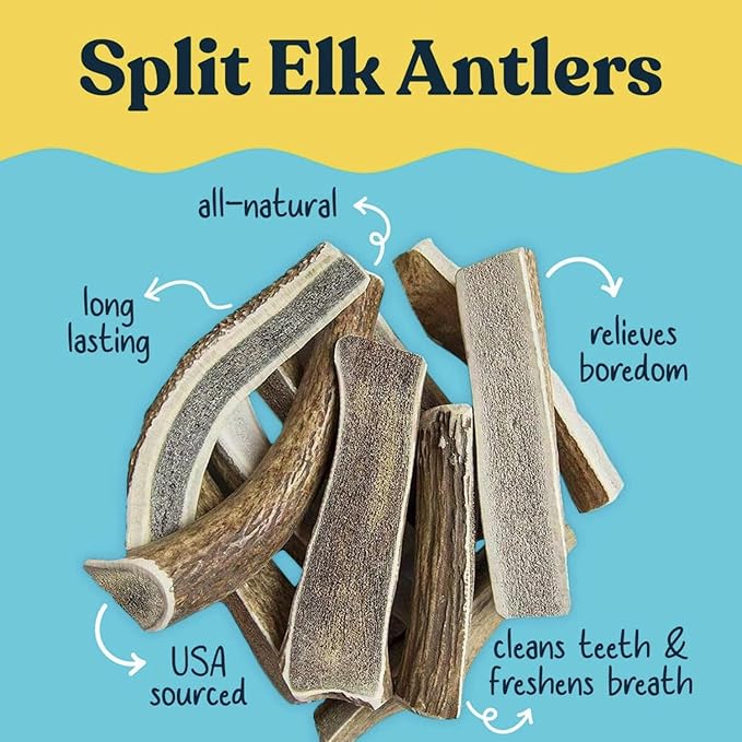 hotspot pets Premium Split Elk Antlers for Dogs - 7+ Inch Large Dog Antler Chews (4 Pack) Made in USA, Naturally Shed Antler Bone for Large Breed Aggressive Chewers - Promotes Dental Hygiene