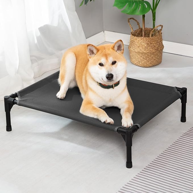 pettycare Elevated Outdoor Dog Bed - Dog Cots for Medium Pet, Heavy Duty Raised Cot Waterproof, Cooling Pets Bed with Washable Durable Teslin Mesh and Non Slip Feet, 32 Inches, Black