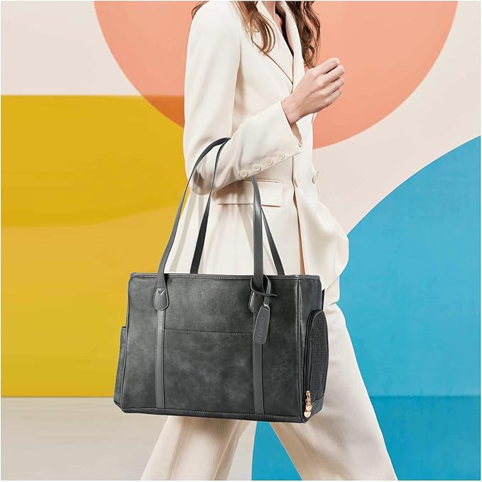 Stylish Dog Purse Carrier, Leather Pet Carrier Bag for Small Dogs Cats Puppy, Airline Approved Soft-Sided Carrier Grey