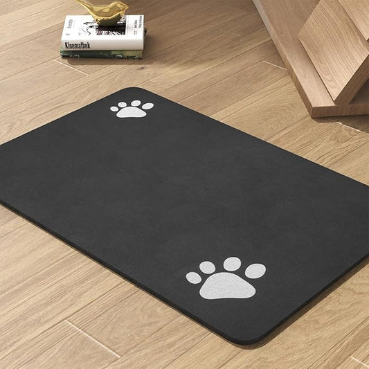 Pet Feeding Mat-Absorbent Dog Mat for Food and Water Bowl-No Stains Quick Dry Water Dispenser Mat-Dog Accessories Pet Supplies-Bowl for Messy Drinkers（Black,12"x19"