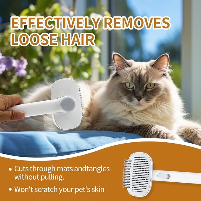 TemApex 2-in-1 Self Cleaning Shedding Brush & Dematting Comb for Long Haired Cats and Dogs, Pet Grooming Deshedding Brush for Dog and Cat Removes Loose Fur & Tangles