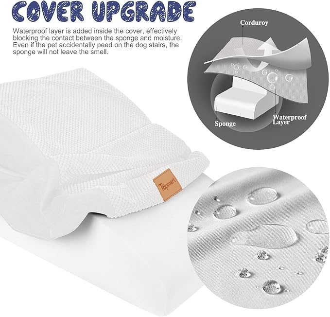 Topmart High Density Extended Foam Dog Ramp&Steps 2 Tiers,11.8" High,Non-Slip Dog Stairs,Soft Foam Pet Ladder with Waterproof Cover,Best for Injured,Older Cats,Pets with Joint Pain