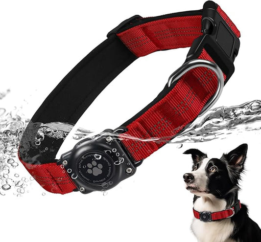 Reflective Air Tag Dog Collar - 100% Waterproof Dog Collar AirTag Holder | Extra-Durable, Soft Padded AirTag Dog Collars for Small Medium Large Dogs