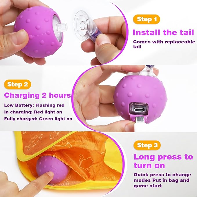 Interactive Cat Toys Mouse Ball, Motion Activated Cat Ball Super Fast in Mice Holes Cat Tent Tunnel