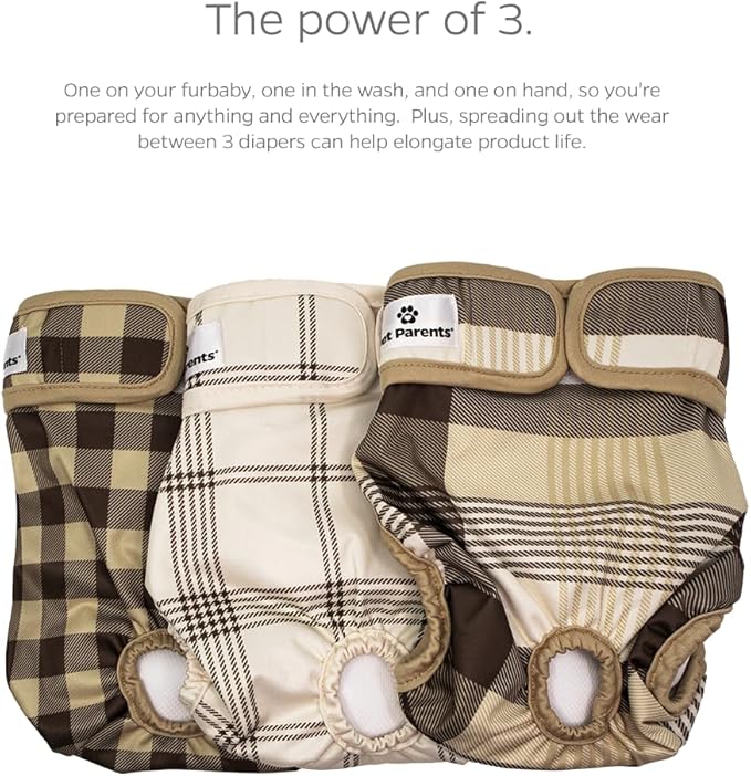 Pet Parents® Washable Dog Diapers (3pack) + Extendrs® of Durable Doggie Diapers, Premium Dog Diapers Female & Male (Small, Oxford)