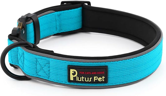 Plutus Pet Tactical Dog Collar, Reflective, Adjustable Heavy Duty Dog Collar, Soft Padded and Comfortable, for Small Medium and Large Dogs (Cyan, XS)