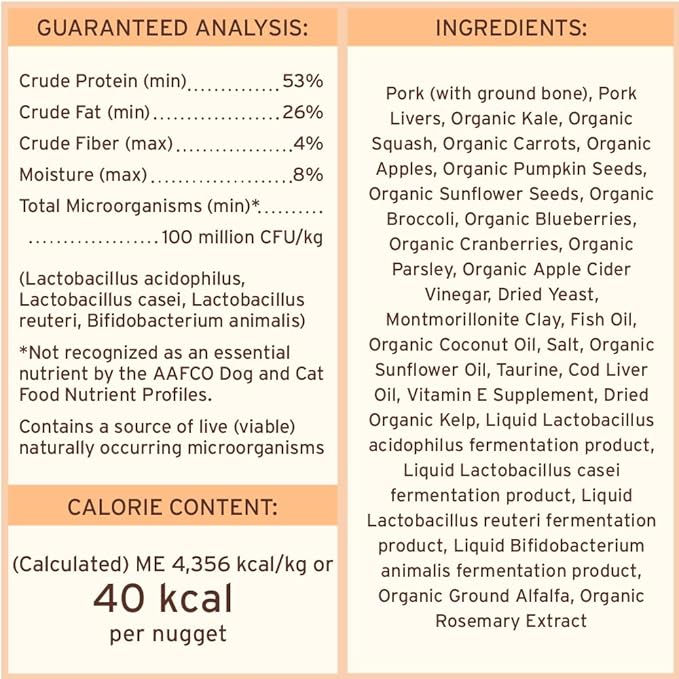 Primal Freeze Dried Raw Cat Food Nuggets Pork, Complete & Balanced Meal or Topper, Premium, Healthy, Grain Free, High Protein Raw Cat Food with Probiotics (14 oz)