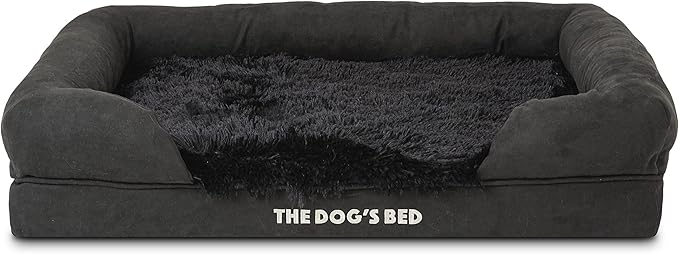 The Dog’s Bed, Medium Black Faux Fur 30x23.5, Memory Foam, Pain Relief: Arthritis, Hip & Elbow Dysplasia, Post Surgery, Lameness, Supportive, Calming, Washable Cover, Veterinary Approved