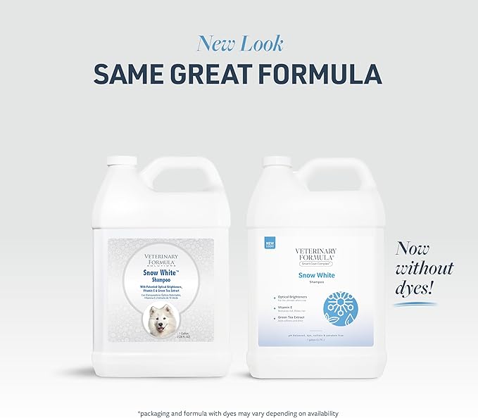 Veterinary Formula Smart Coat Complex Snow White Shampoo for Dogs and Cats, 128 Fl oz / 1 Gal – Gently Remove Stains & Yellowing Without Bleach/Peroxide – Cleans, Deodorizes & Brightens White Coats
