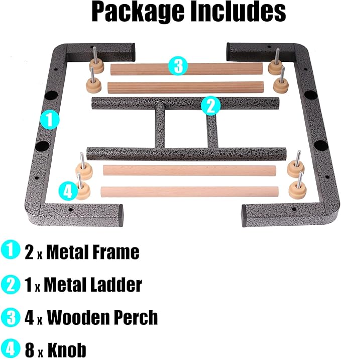 Large Bird Table Training Perch for African Grey Macaw Amazon Parrot, Heavy-Duty Metal Ladder No Tool Install Rustproof Bird Roosting Wooden Bars for Exercise and Play Climb for Fun