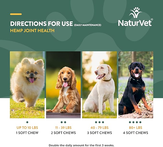 NaturVet Hemp Joint Health, Joint Care Support Supplement for Dogs, Soft Chews, 60ct Made in The USA