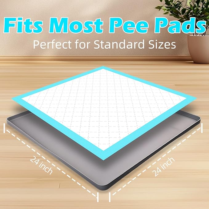 Pee Pad Holder for Dogs, Puppy Pad Tray for 24" x 24" Dog Training Pads, No Spill Silicone Mat with 4 Holder Clamps, Non-Slip Square Puppy Potty Training Tray for Indoor Floor Protection