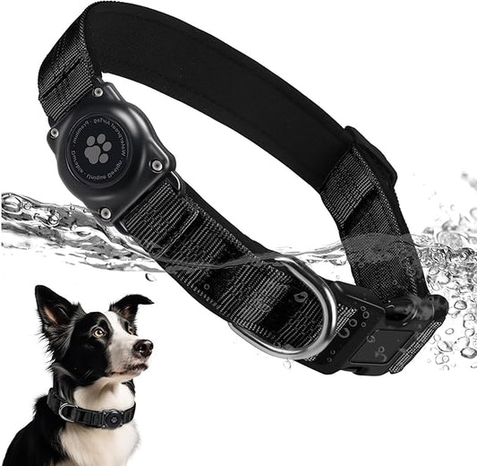Upgraded AirTag Dog Collar, IP68 Waterproof Air Tag Dog Collar Holder, Reflective, Ultra-Durable, Comfortable Padded, Heavy Duty Dog Collars for Small Medium Large Dogs (L (14.8"-20.3"), Black)