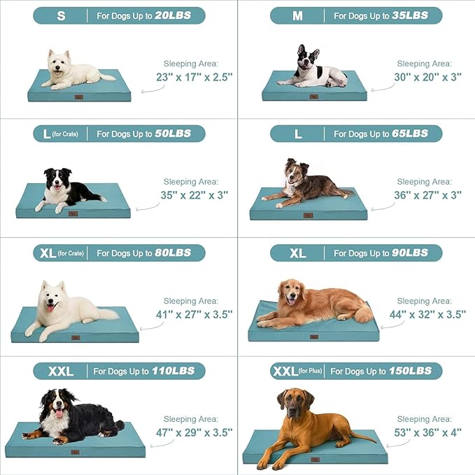 Outdoor Extra Large Dog Bed, Jumbo Waterproof Dog Bed for Large Dogs, Orthopedic Egg Foam Pet Bed Mat with Removable Oxford Cooling Cover, Light Blue